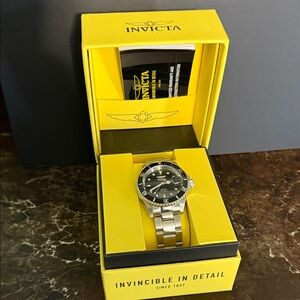 Invicta Black Dial Silver Band Watch